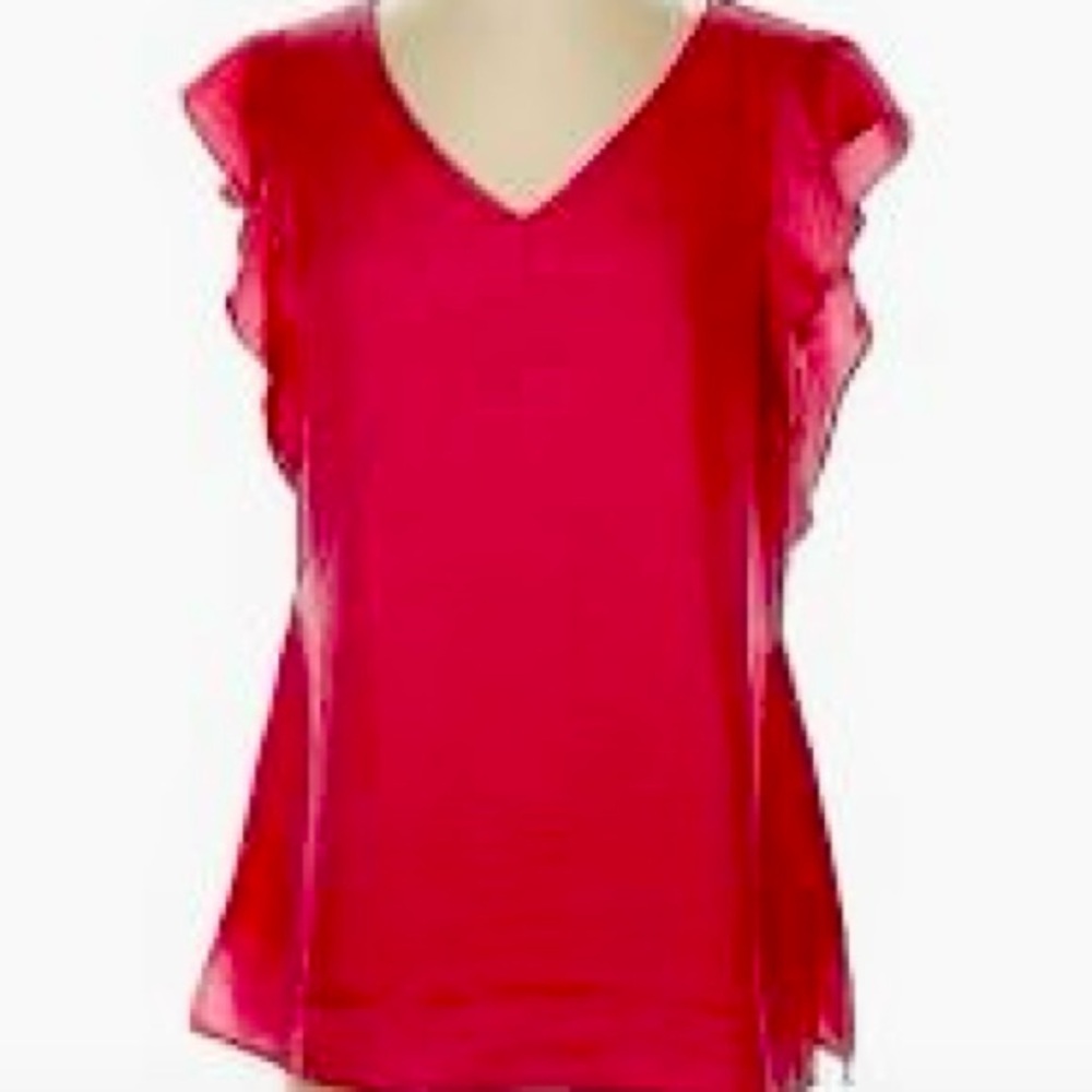 CAbi Pink Ruffle Sleeve Blouse